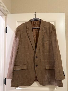 Alan Flusser Brown Windowpane Wool Sport Coat